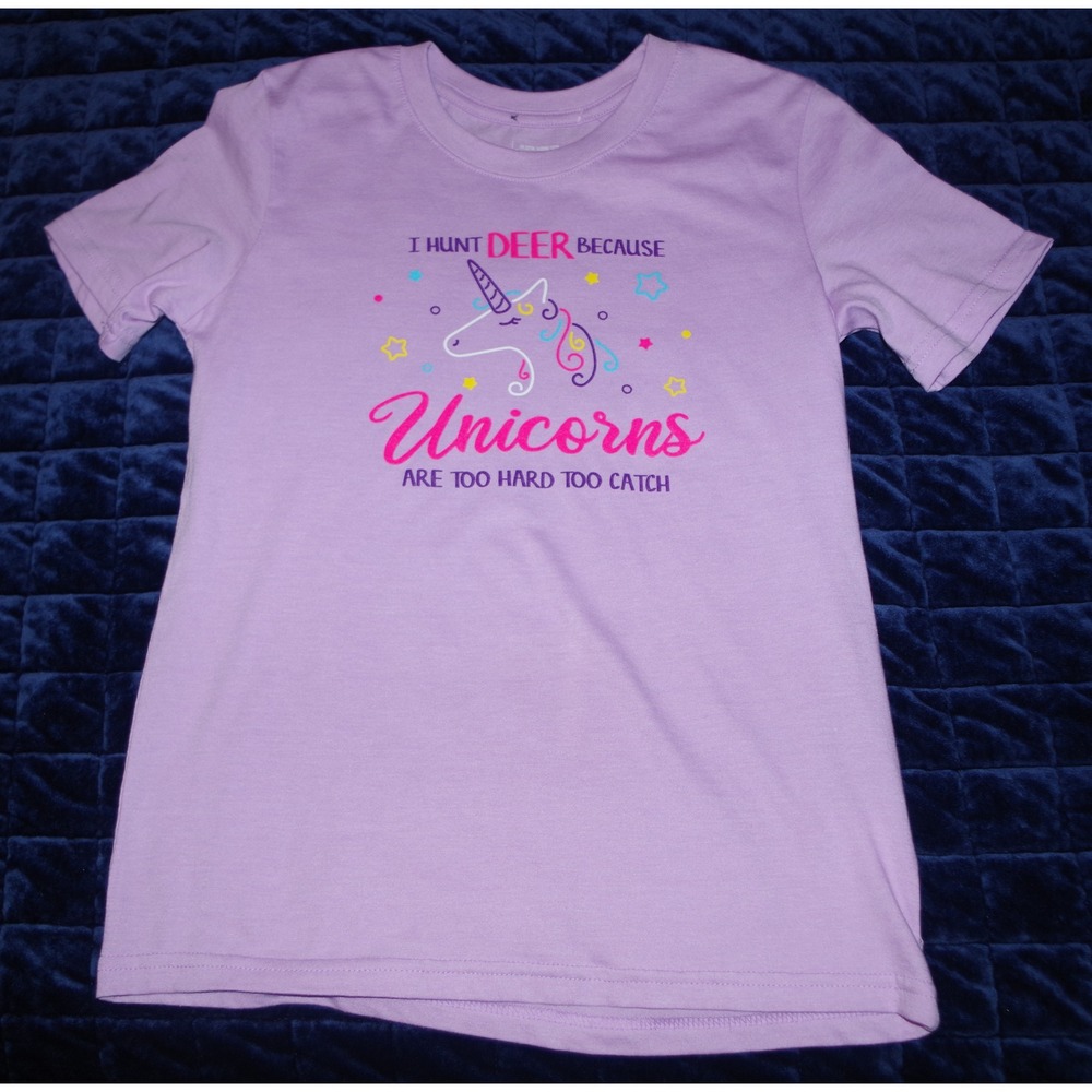 NWT Bass Pro Shops Girls Large Purple Unicorn‎ Hunting Graphic T-Shirt  New